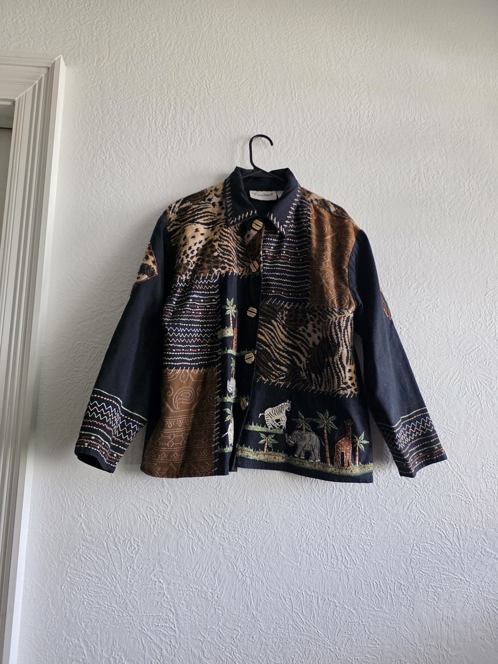 Courtwell Boho Vintage Safari Patchwork Blazer Jacket in Black and Brown